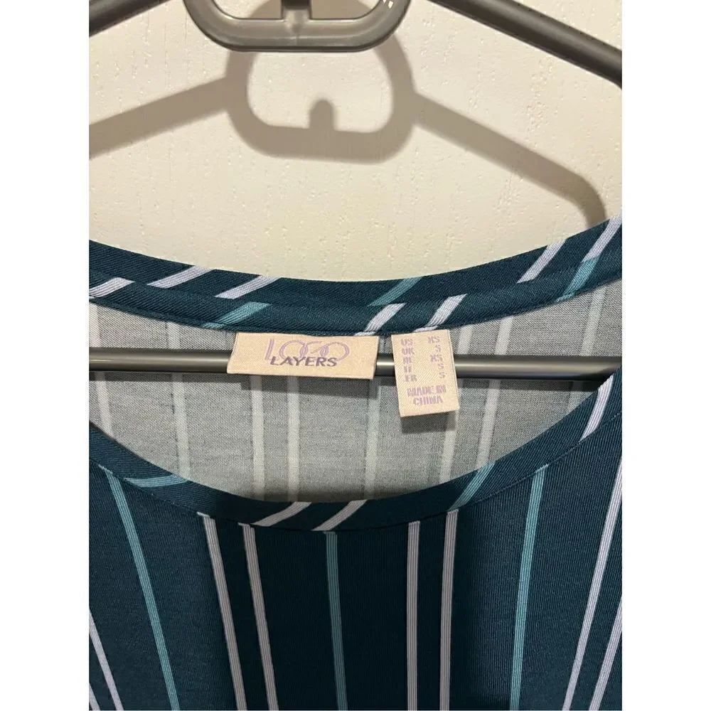 LOGO by Lori Goldstein Layers stripe teal tank top peplum Bottom - Picture 2 of 6